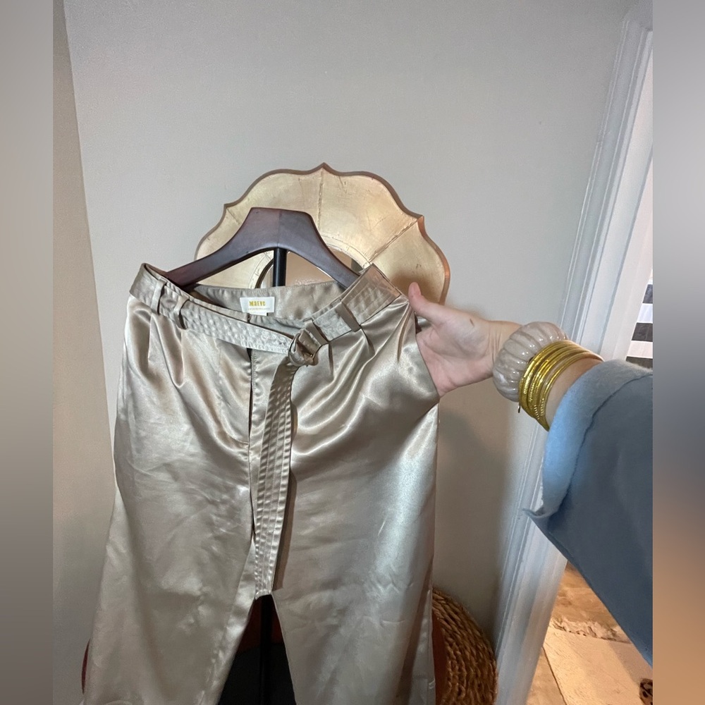 Anthropologie Maeve Satin Joggers w/ Belt Champagne Quiet Luxury Sophisticated - Picture 5 of 16